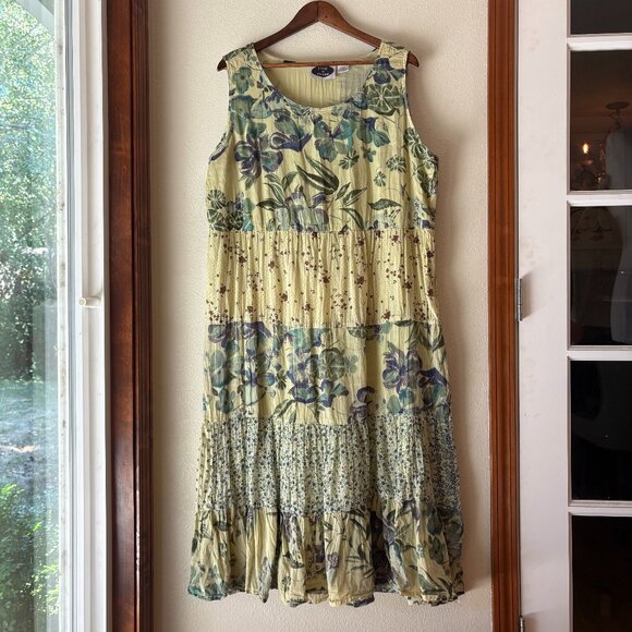 Floral Maxi Dress in Green and Blue lined Retro 3x - Picture 1 of 8
